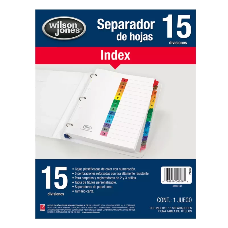 SEPARADOR CARTA INDEX 15 DIV P1365 ATADO DE 3 PZAS.