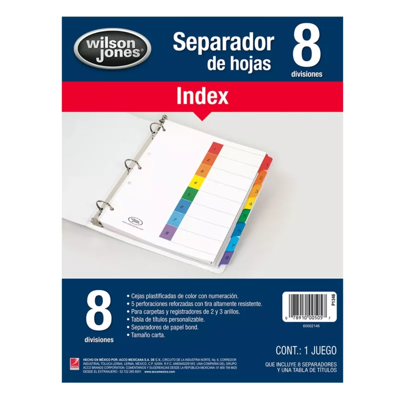 SEPARADOR CARTA INDEX 8 DIV P1346 ATADO DE 4 PZAS.
