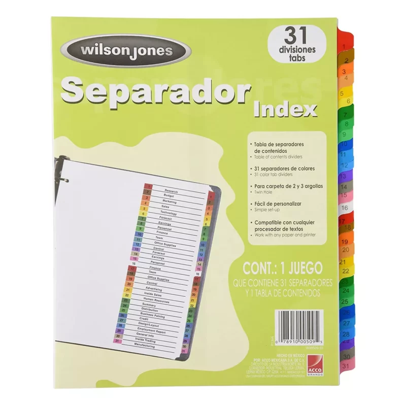 SEPARADOR CARTA INDEX 31 DIV P1366 ATADO DE 2 PZAS.