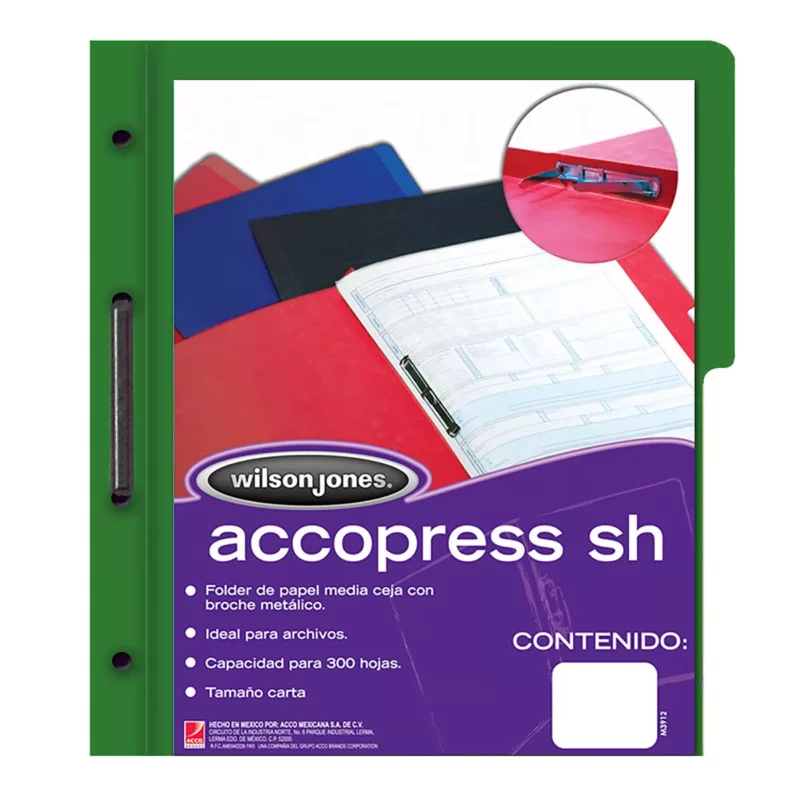 FOLDER CARTA ACCOPRESS M/C VERDE OB 4778 ATADO DE 10 PZAS.