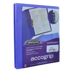 FOLDER CARTA ACCOGRIP PALANCA AZUL OBS ATADO DE 4 PZAS.