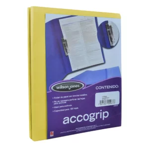 FOLDER CARTA ACCOGRIP PALANCA AMARILLO ATADO DE 4 PZAS.