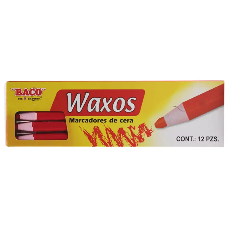 MARCADOR DE CERA WAXOS ROJO ATADO DE 12 PZAS.