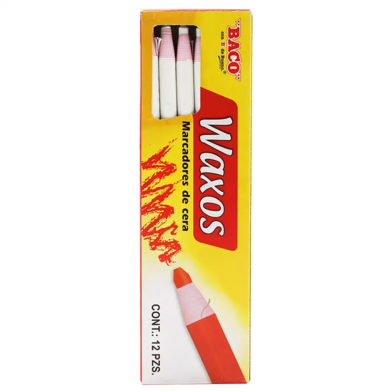 MARCADOR DE CERA WAXOS BLANCO ATADO DE 12 PZAS.