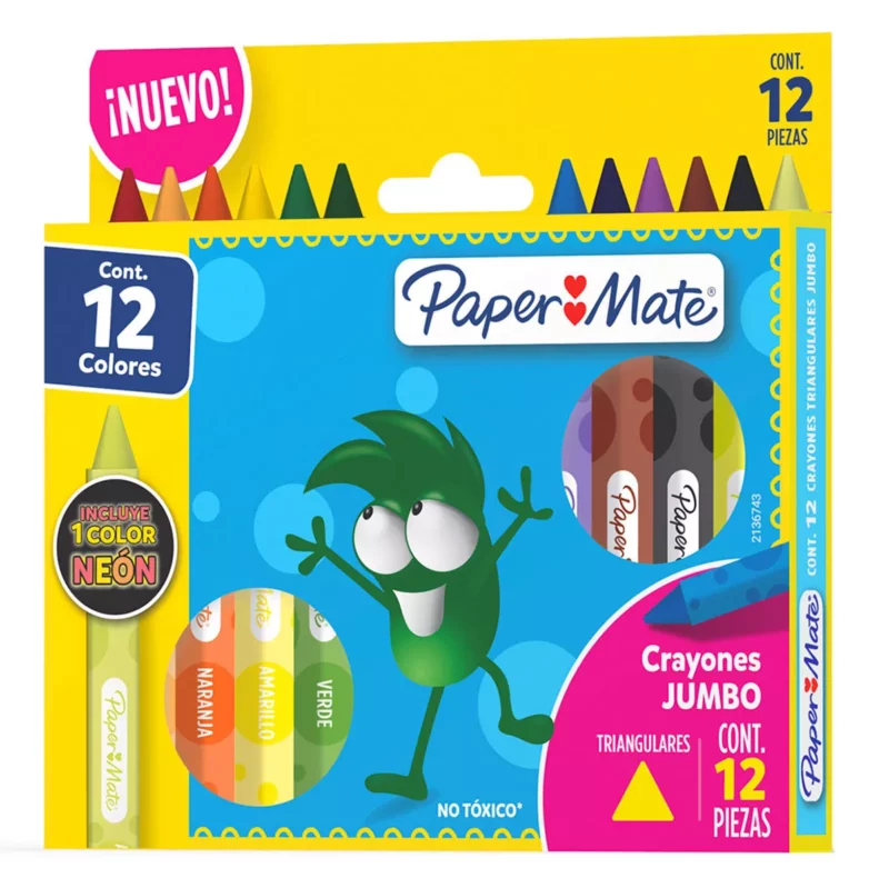 CRAYON PAPER MATE C/12 TRIANGULAR GRUESO ATADO DE 3 PZAS.