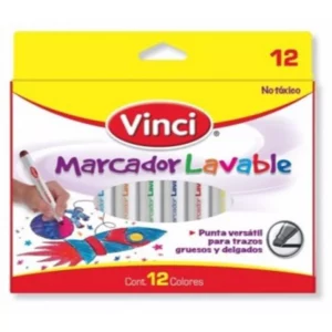 MARCADOR LAVABLE VINCI C/12 COL 37412 ATADO DE 2 PZAS.