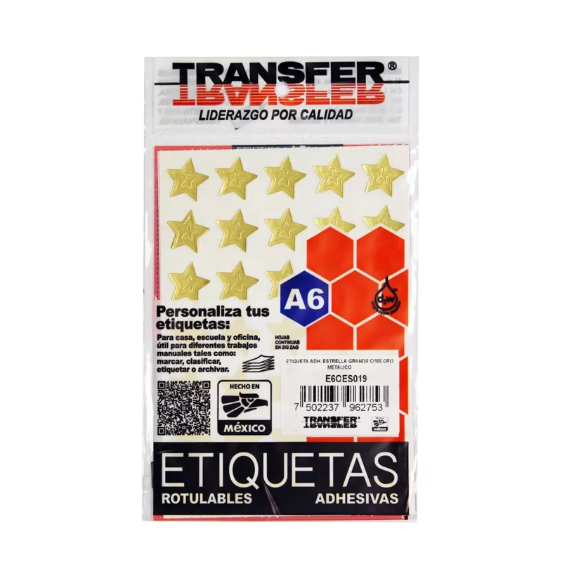 ETIQUETA ADHESIVA ESTRELLA GRANDE ORO ATADO DE 10 PZAS.