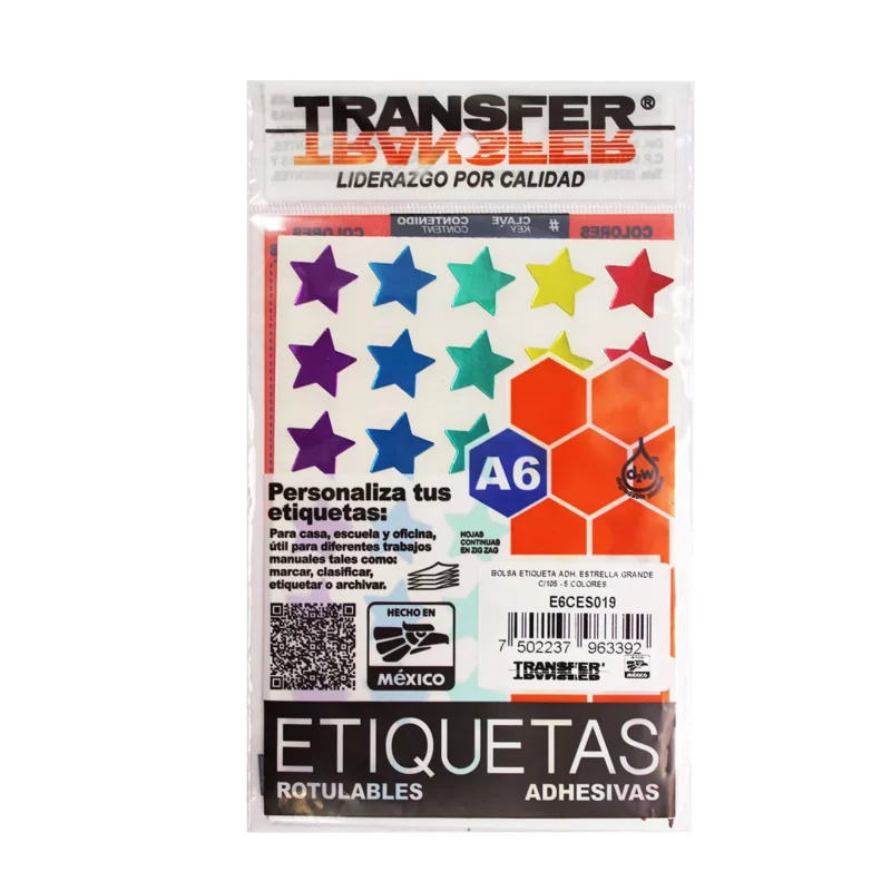 ETIQUETA ADHESIVA ESTRELLA GRANDE COLOR ATADO DE 10 PZAS.
