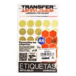 ETIQUETA ADHESIVA A6 19MM REDONDA ORO METALICO ATADO DE 10 PZAS.