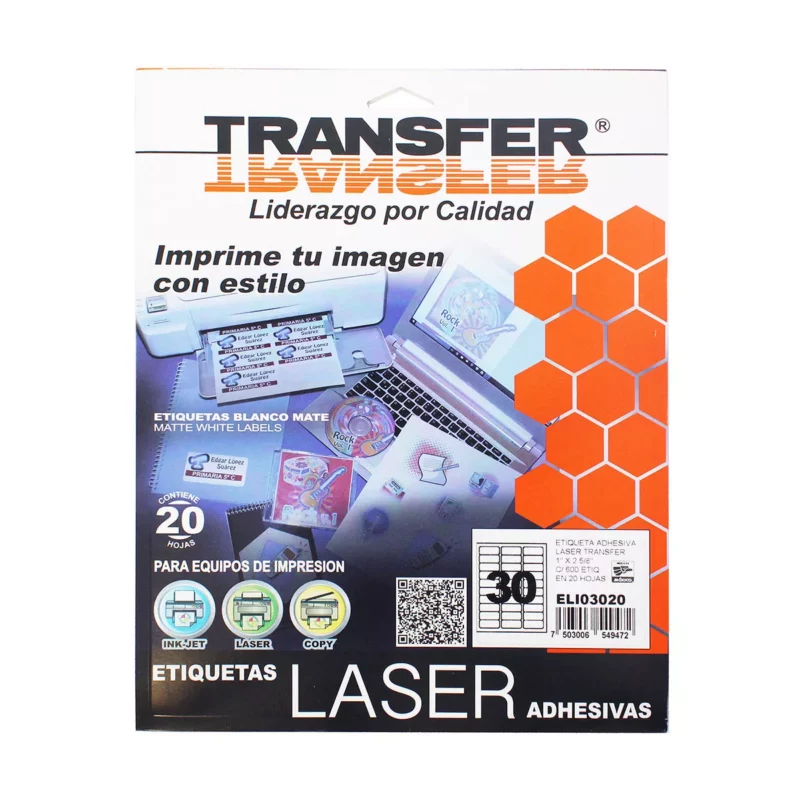 ETIQUETA ADHESIVA LASER DE 25.4 X 66.7 C/600 ETIQUETAS