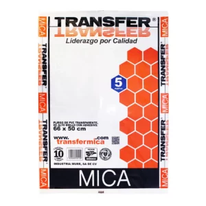 MICA PVC TRANSFER 005 66X50 DELGADO ATADO DE 10 PZAS.