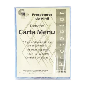 MICA CARTA MENU 304 VINIL 29.1 X 22.6CMS ATADO DE 25 PZAS.