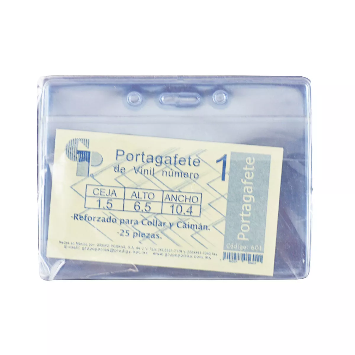 PORTAGAFETE VINIL TRANSPARENTE 1 601 ATADO DE 25 PZAS.