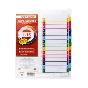 SEPARADOR CARTA DIETRIX 15 DIV NUMEROS IMPRESOS 4404 ATADO DE 6 PZAS.
