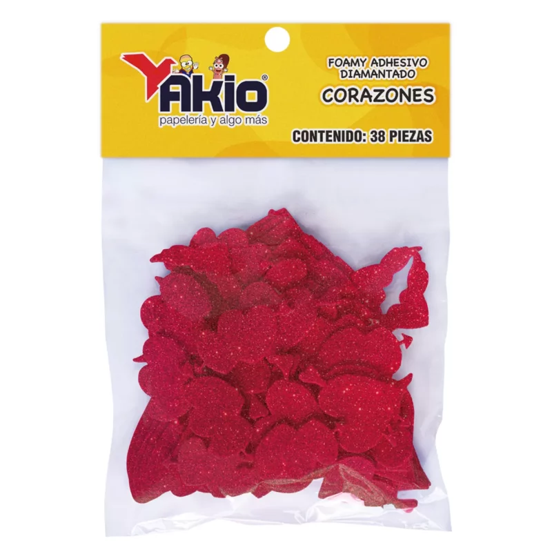 FOAMY DIAMANTADO ADHESIVO AKIO CORAZONES ATADO DE 2 PZAS.