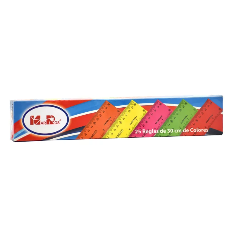 REGLA DE PLASTICO 30CMS COLORES MR510 ATADO DE 25 PZAS.