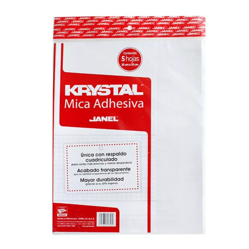 MICA KRYSTAL C/ADHESIVO 25CM X 33CM C/5 ATADO DE 2 PZAS.