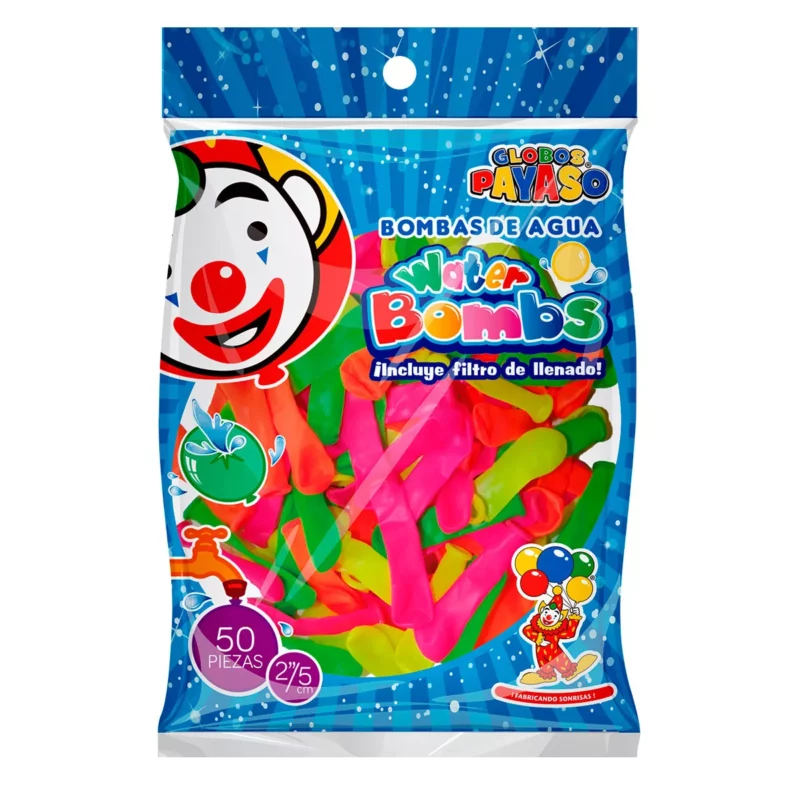 GLOBO PAYASO WATER BOMBS NEON C/50 NO.2 ATADO DE 5 PZAS.