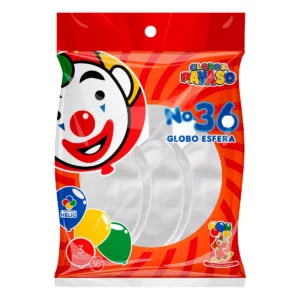 GLOBO PAYASO C/3 NO. 36 METAL PERLA BCO