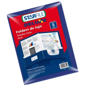 FOLDER CARTA PLASTIFICADO AZUL PY1059 ATADO DE 5 PZAS.