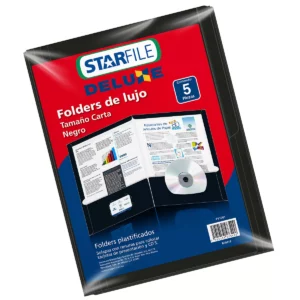 FOLDER CARTA PLASTIFICADO NEGRO PY1061 ATADO DE 5 PZAS.