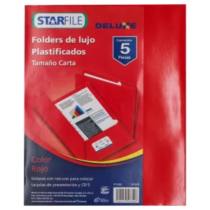 FOLDER CARTA PLASTIFICADO ROJO PY1062 ATADO DE 5 PZAS.