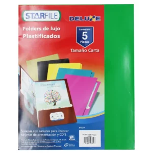 FOLDER CARTA PLASTIFICADO VERDE PY1063 ATADO DE 5 PZAS.