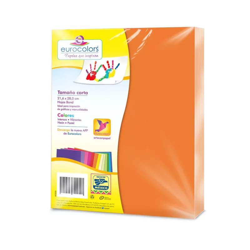 HOJA CARTA EUROCOLORS C/100 NARANJA VIBRANTE