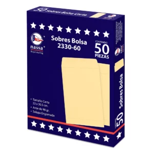 SOBRE MANILA 90GRS CARTA ENGOMADO C/50 23X30.5CM 233060