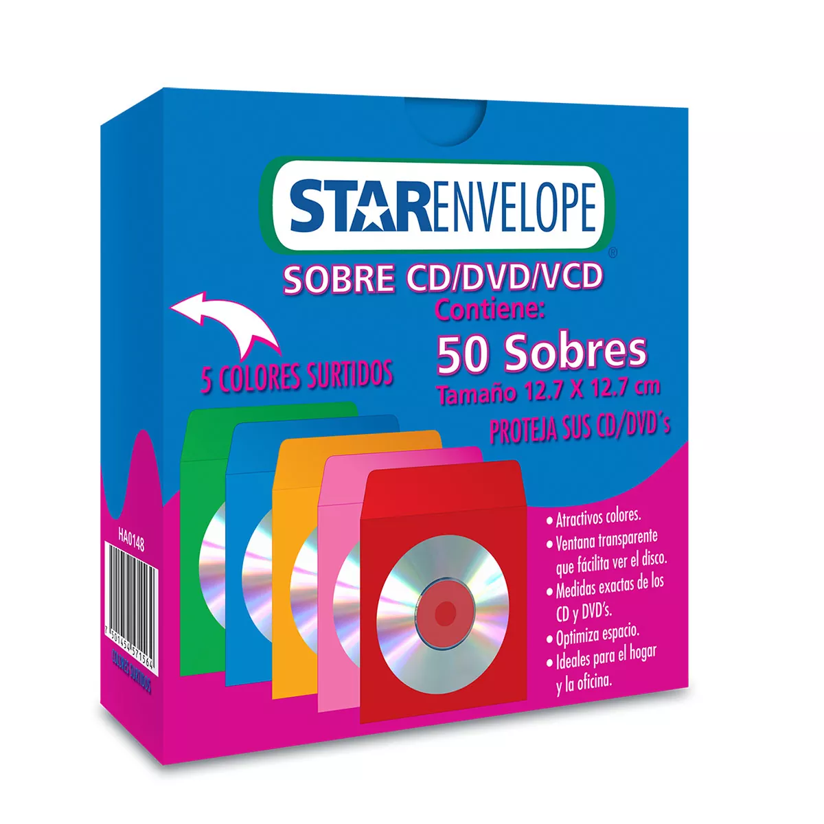 SOBRE CD VENTANA CIRCULAR ARCOIRIS C/50