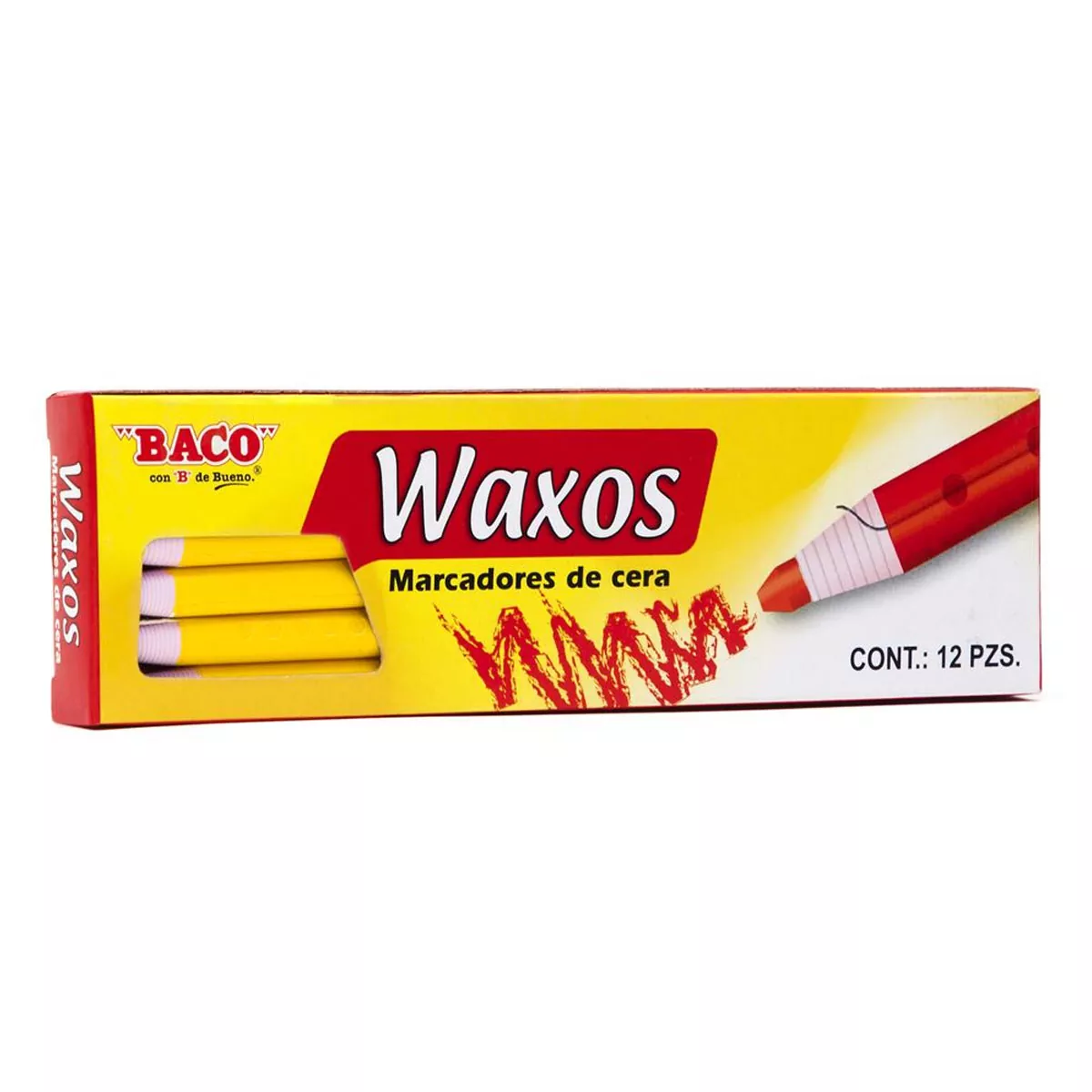 MARCADOR DE CERA WAXOS AMARILLO ATADO DE 12 PZAS.