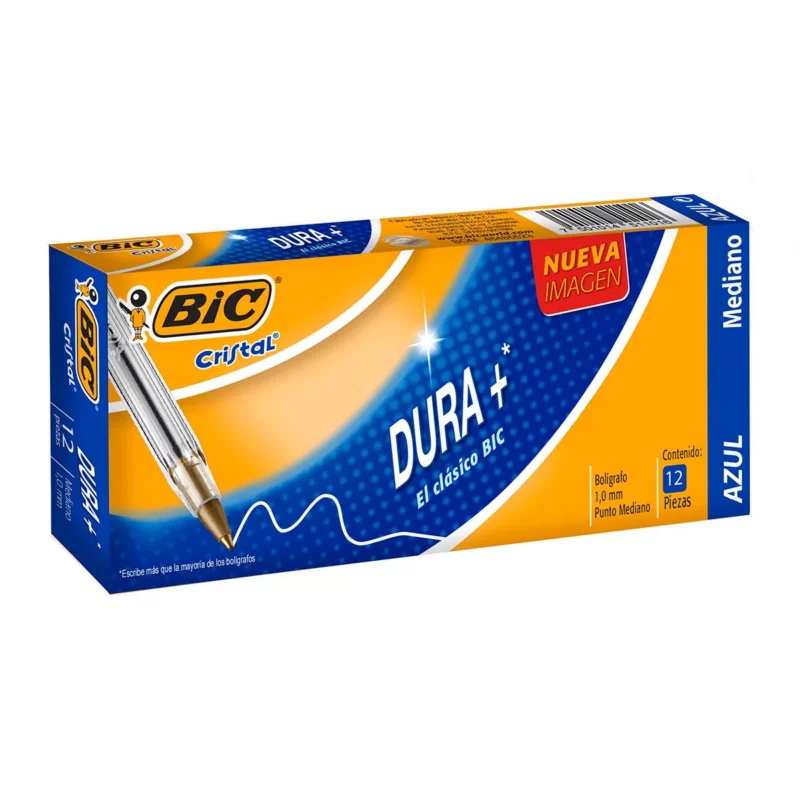BOLIGRAFO BIC PM DURA MAS AZUL ATADO DE 12 PZAS.