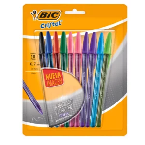 BOLIGRAFO CRISTAL DIAMANTE 0.7MM C/10 SURTIDO ATADO DE 2 PZAS.
