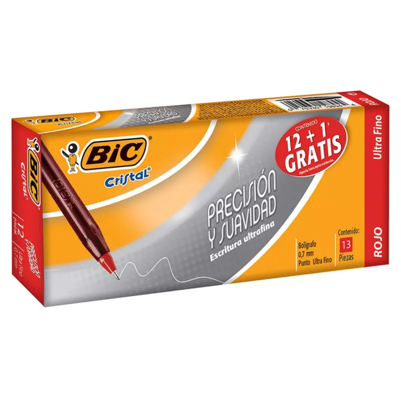 BOLIGRAFO CRISTAL DIAMANTE 0.7MM ROJO ATADO DE 12 PZAS.