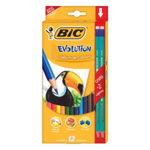 COLORES BIC EVOLUTION 3MM C/12 + 2 LAPIZ ATADO DE 3 PZAS.