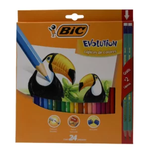 COLORES BIC EVOLUTION 3MM C/24 + 2 LAPIZ ATADO DE 2 PZAS.