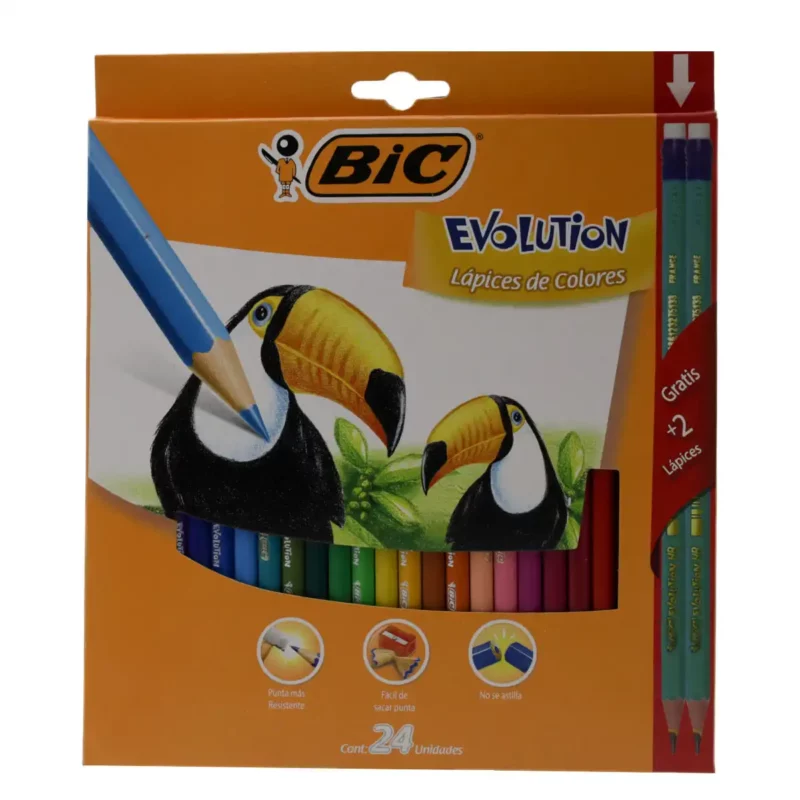 COLORES BIC EVOLUTION 3MM C/24 + 2 LAPIZ ATADO DE 2 PZAS.