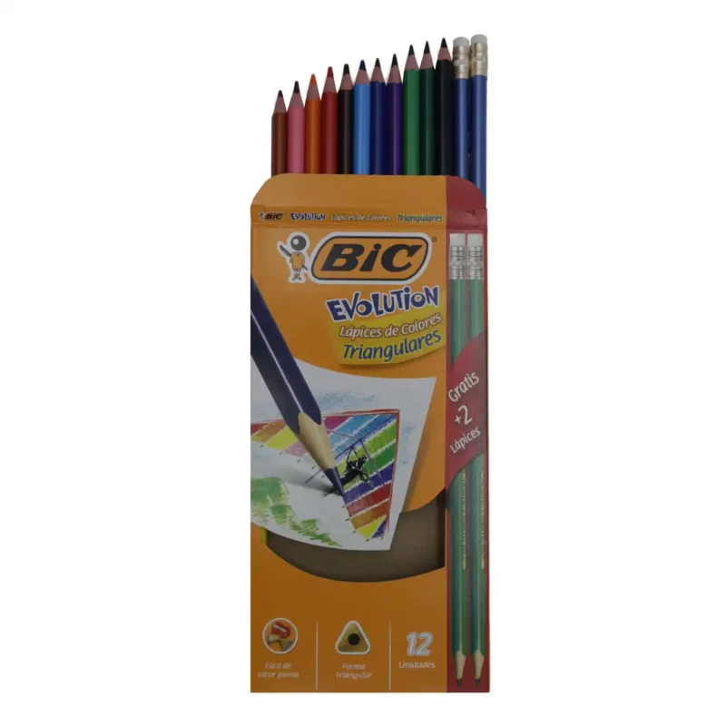 COLORES BIC EVOLUTION TRIANGULAR C/12 + 2 LAPICES ATADO DE 3 PZAS. - Imagen 4