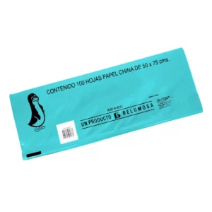PAPEL CHINA 14 AZUL TURQUESA. ATADO DE 100 PZAS.