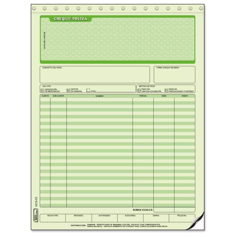 BLOCK CHEQUE POLIZA C/CARBON 1013CI ATADO DE 3 PZAS.