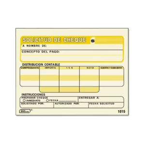 BLOCK SOLICITUD CHEQUE 50HJS PRINTA 1015 ATADO DE 3 PZAS.