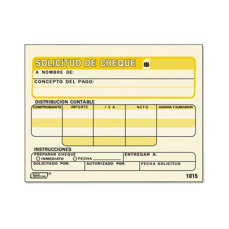 BLOCK SOLICITUD CHEQUE 50HJS PRINTA 1015 ATADO DE 3 PZAS.