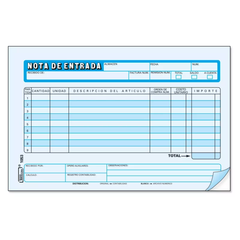 BLOCK NOTA DE ENTRADA 25JGS PRINTA 1053 ATADO DE 3 PZAS.