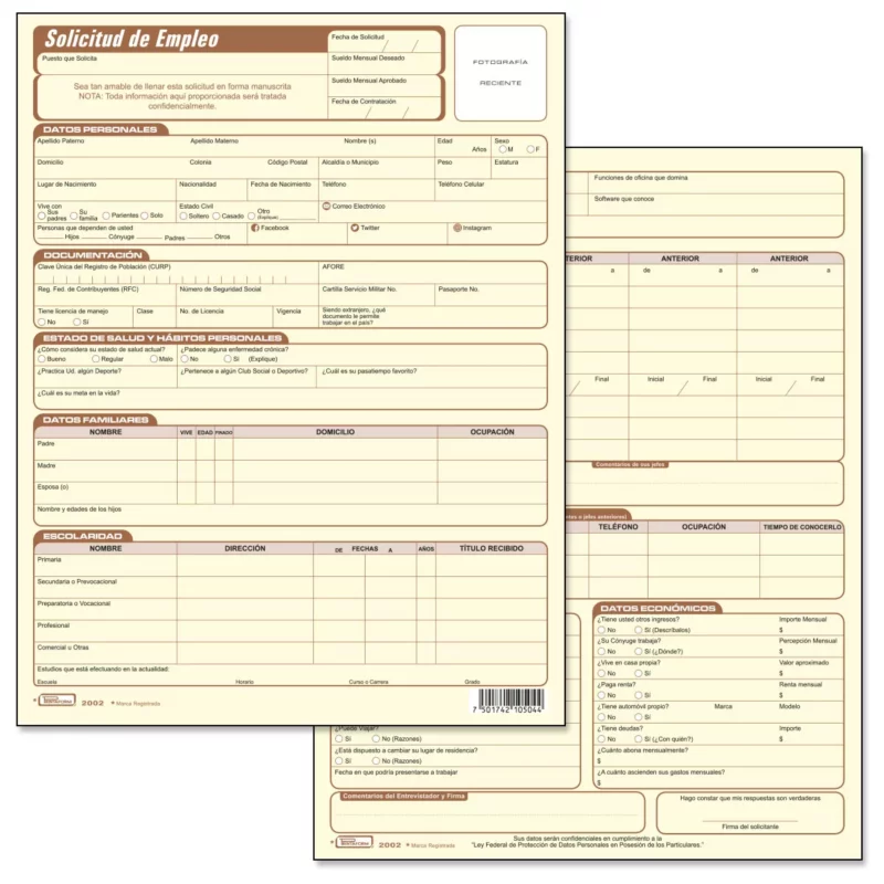 BLOCK SOLICITUD EMPLEO 25HJS PRINTA 2002 ATADO DE 3 PZAS.