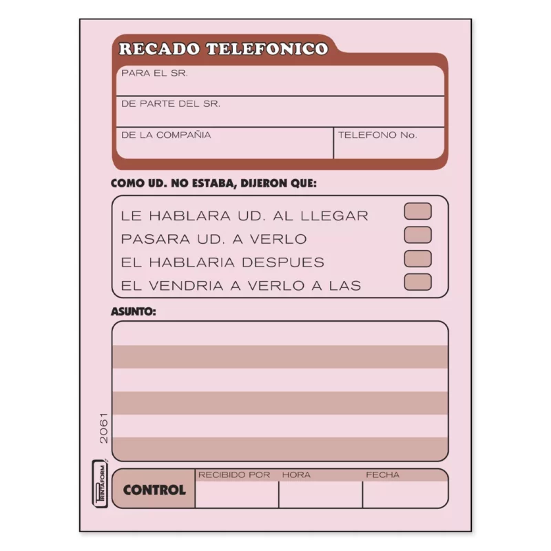 BLOCK RECADO TELEFONICO 50HJ PRINTA 2061 ATADO DE 3 PZAS.