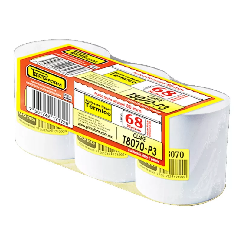ROLLO TERMICO 80MM X 76MTS T8070 C/3