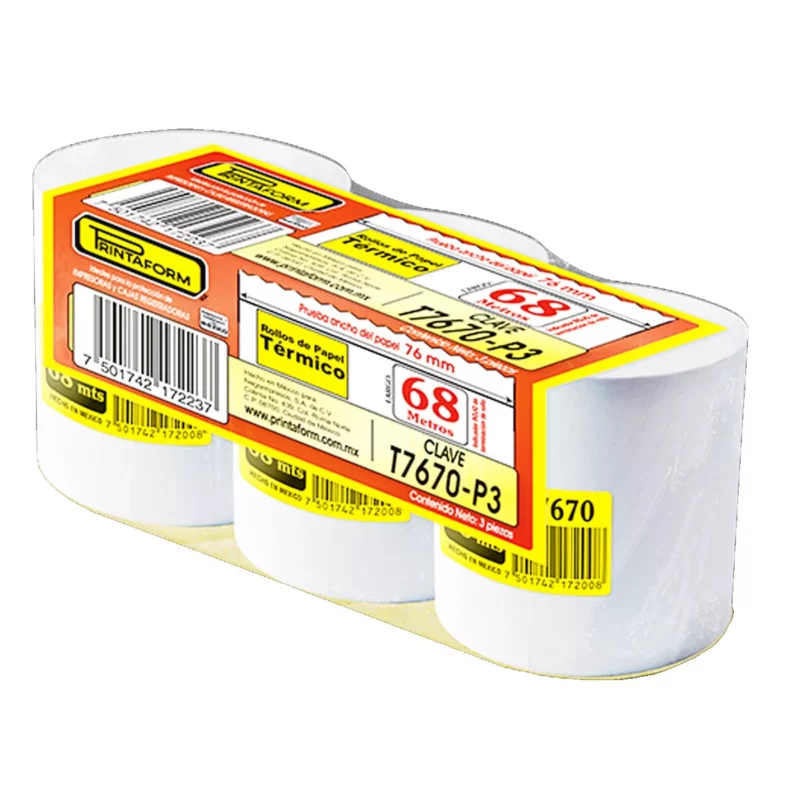 ROLLO TERMICO 76MM X 68MTS T7670 C/3
