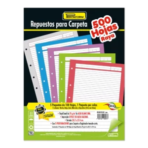 HOJA PARA CARPETA CARTA C/100 RAYA ATADO DE 5 PZAS.