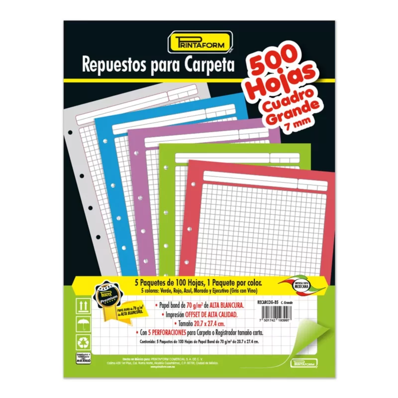 HOJA PARA CARPETA CARTA C/100 C7 ATADO DE 5 PZAS.