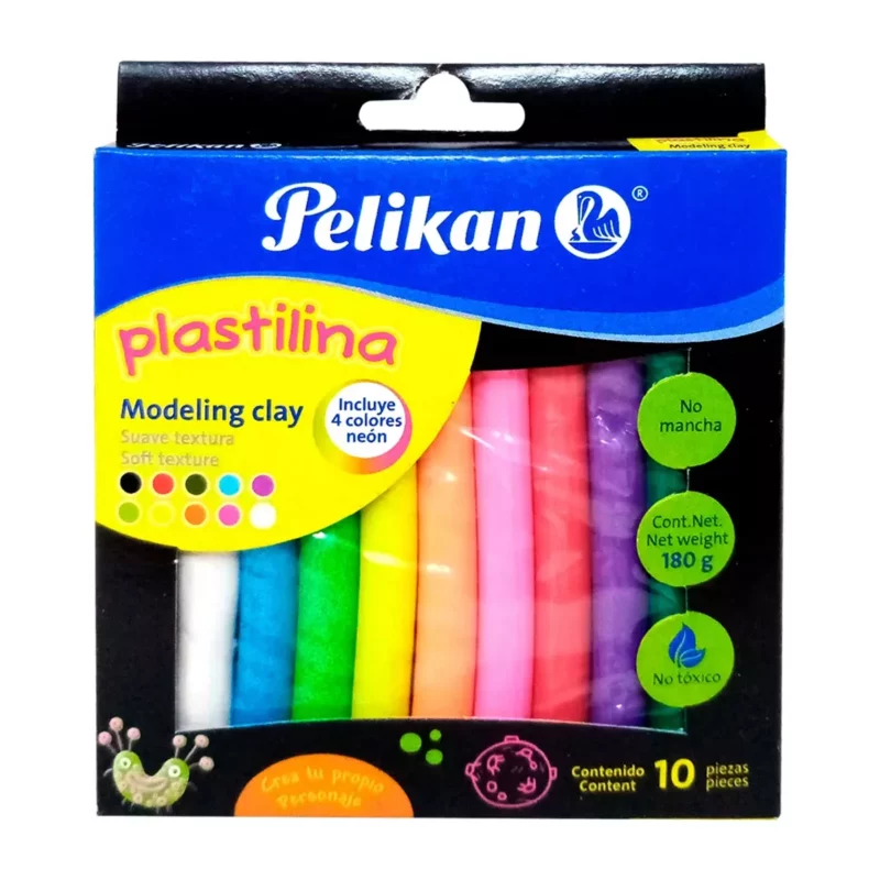 PLASTILINA PELIKAN C/10 BARRITAS NEON. ATADO DE 5 PZAS.